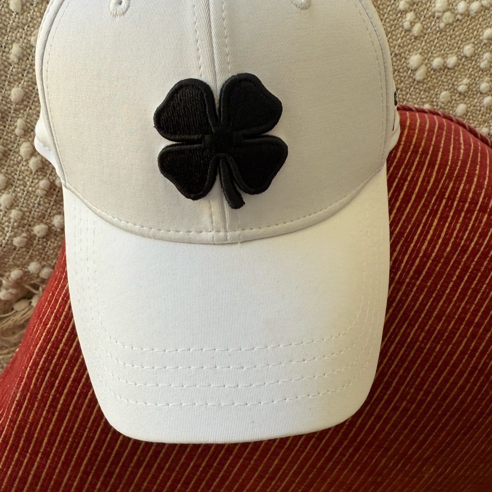 Live Lucky White Cap with Black Clover Embroidery